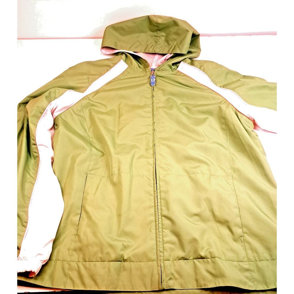 Preppy Jacket Womens L Pistachio Green Soft Pink Stripe Lined Full Zip 80s Style